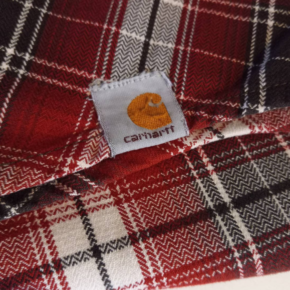 Carhartt | Oversized Red Plaid Heavyweight Flannel Button-Up Shirt/Shacket - Picture 6 of 10